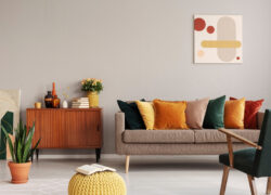 Abstract,Painting,On,Grey,Wall,Of,Retro,Living,Room,Interior