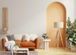 Living,Room,Have,Orange,Leather,Sofa,And,Decoration,Minimal,On